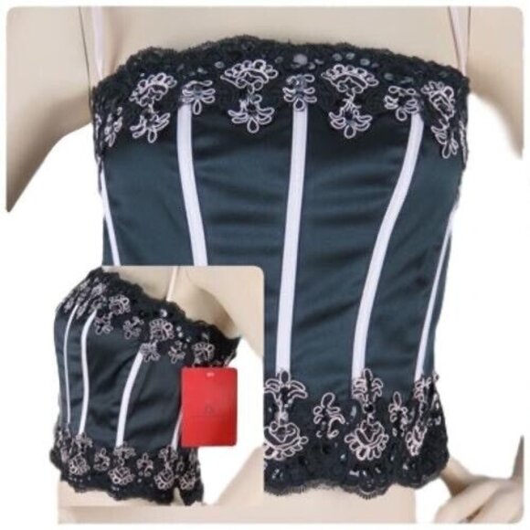 Corset Bustier Crop Top Size 8 Womens Black Silver Elegant Lace Collections - Picture 1 of 7